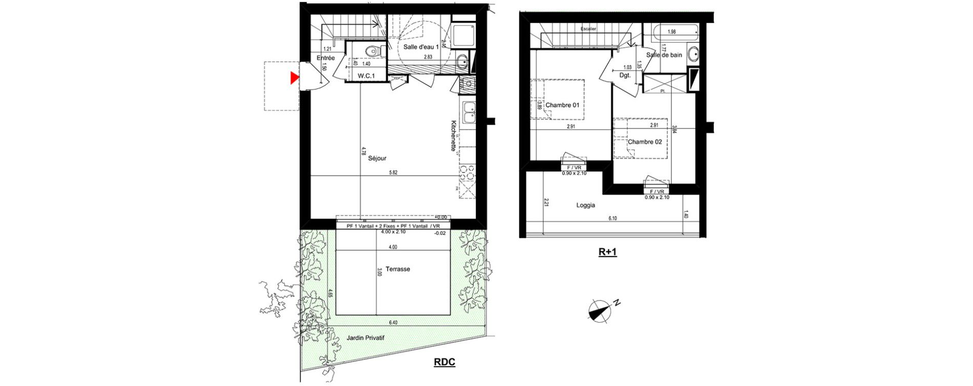 Duplex T3 de 64,27 m2 &agrave; M&eacute;rignac Capeyron