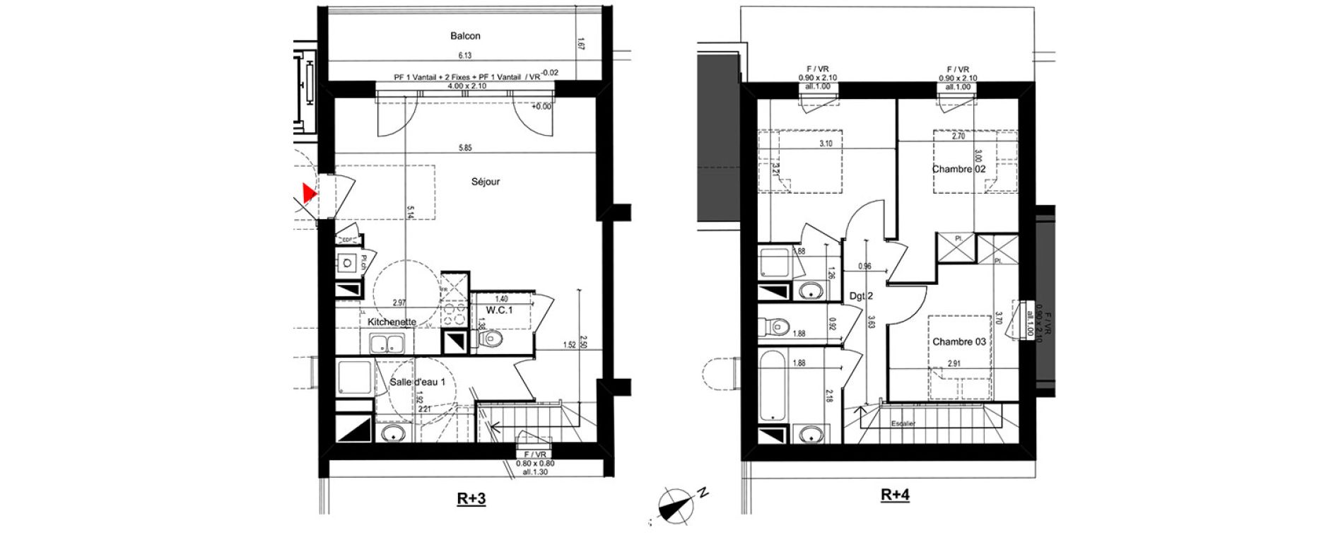 Duplex T4 de 80,16 m2 &agrave; M&eacute;rignac Capeyron