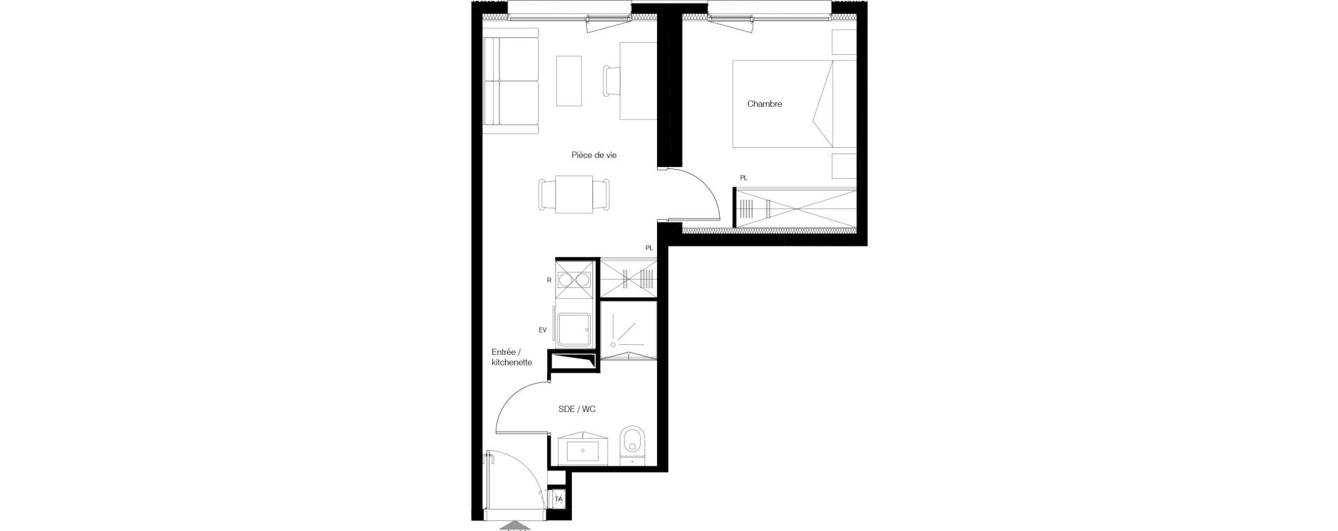 Appartement T2 meubl&eacute; de 29,75 m2 &agrave; M&eacute;rignac Zone industrielle du phare