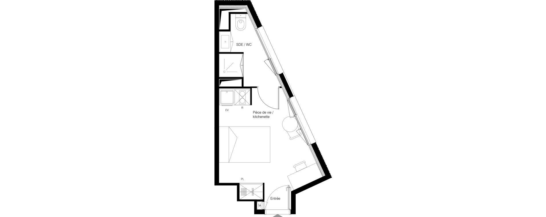 Appartement T1 meubl&eacute; de 19,08 m2 &agrave; M&eacute;rignac Zone industrielle du phare
