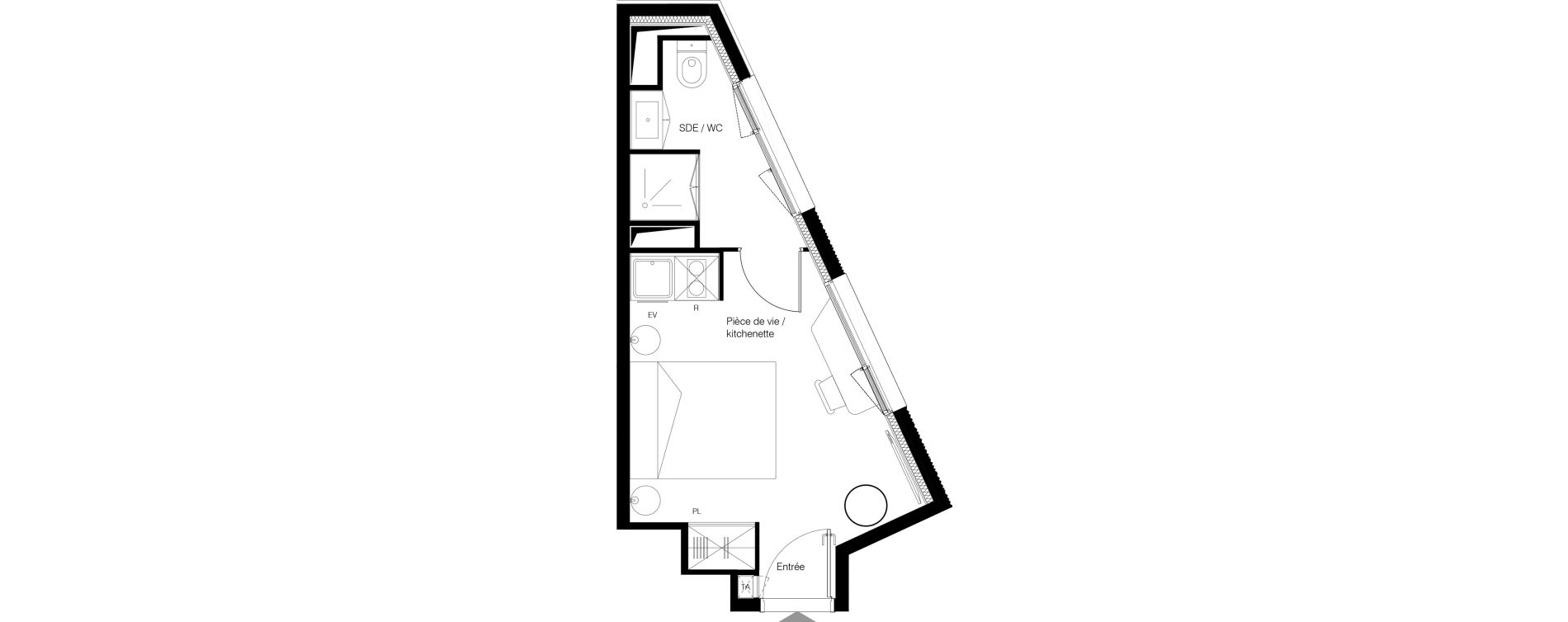 Appartement T1 meubl&eacute; de 19,08 m2 &agrave; M&eacute;rignac Zone industrielle du phare