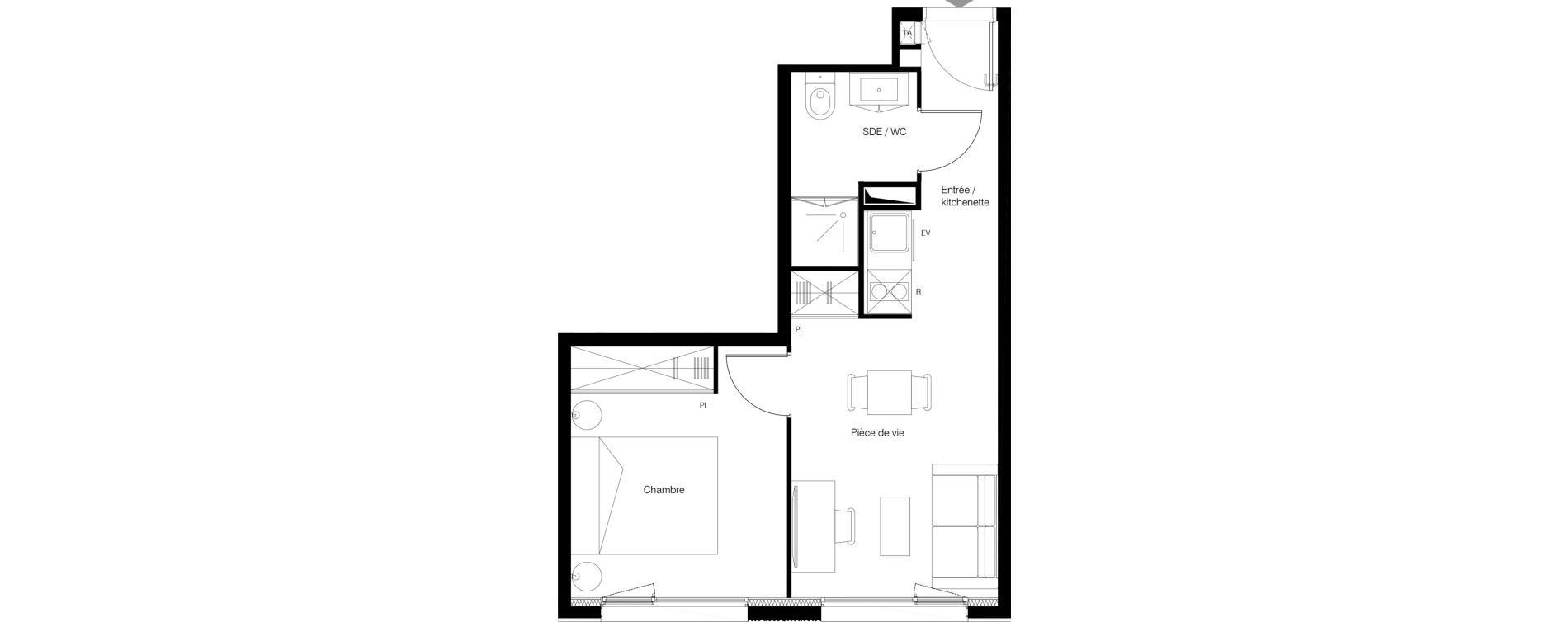 Appartement T2 meubl&eacute; de 30,48 m2 &agrave; M&eacute;rignac Zone industrielle du phare