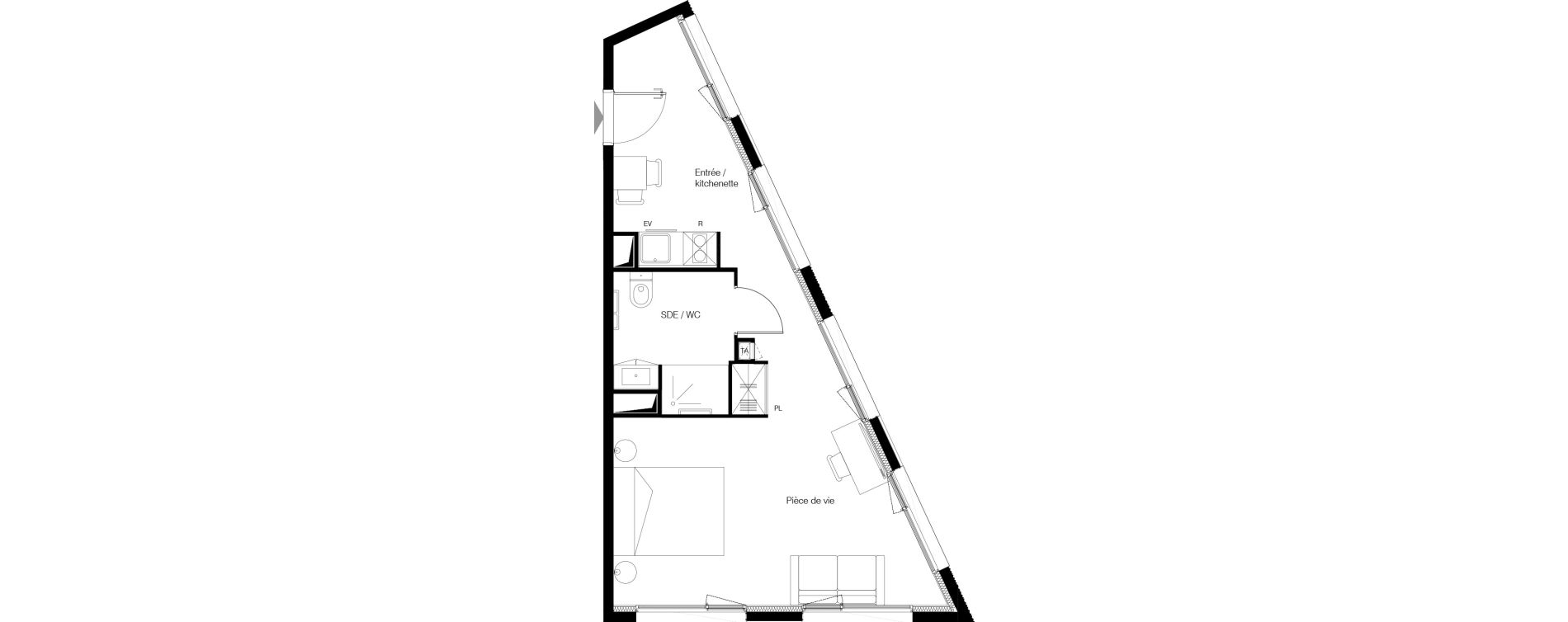 Appartement T1 meubl&eacute; de 36,58 m2 &agrave; M&eacute;rignac Zone industrielle du phare