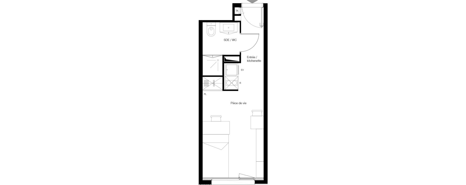 Appartement T1 meubl&eacute; de 20,40 m2 &agrave; M&eacute;rignac Zone industrielle du phare