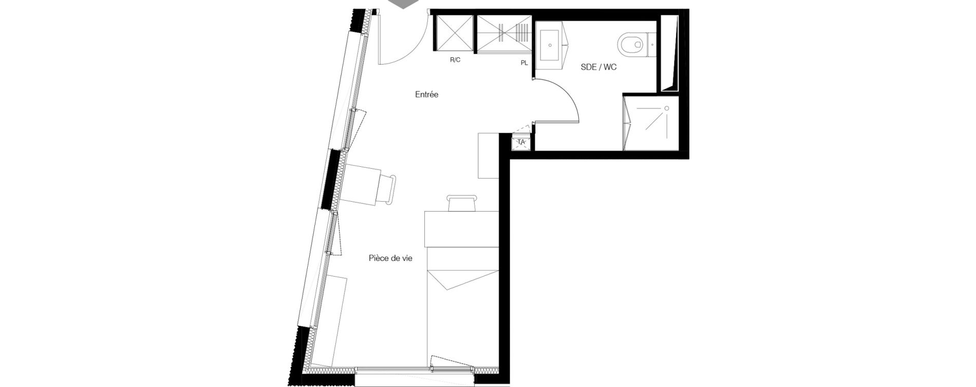 Appartement T1 meubl&eacute; de 21,29 m2 &agrave; M&eacute;rignac Zone industrielle du phare