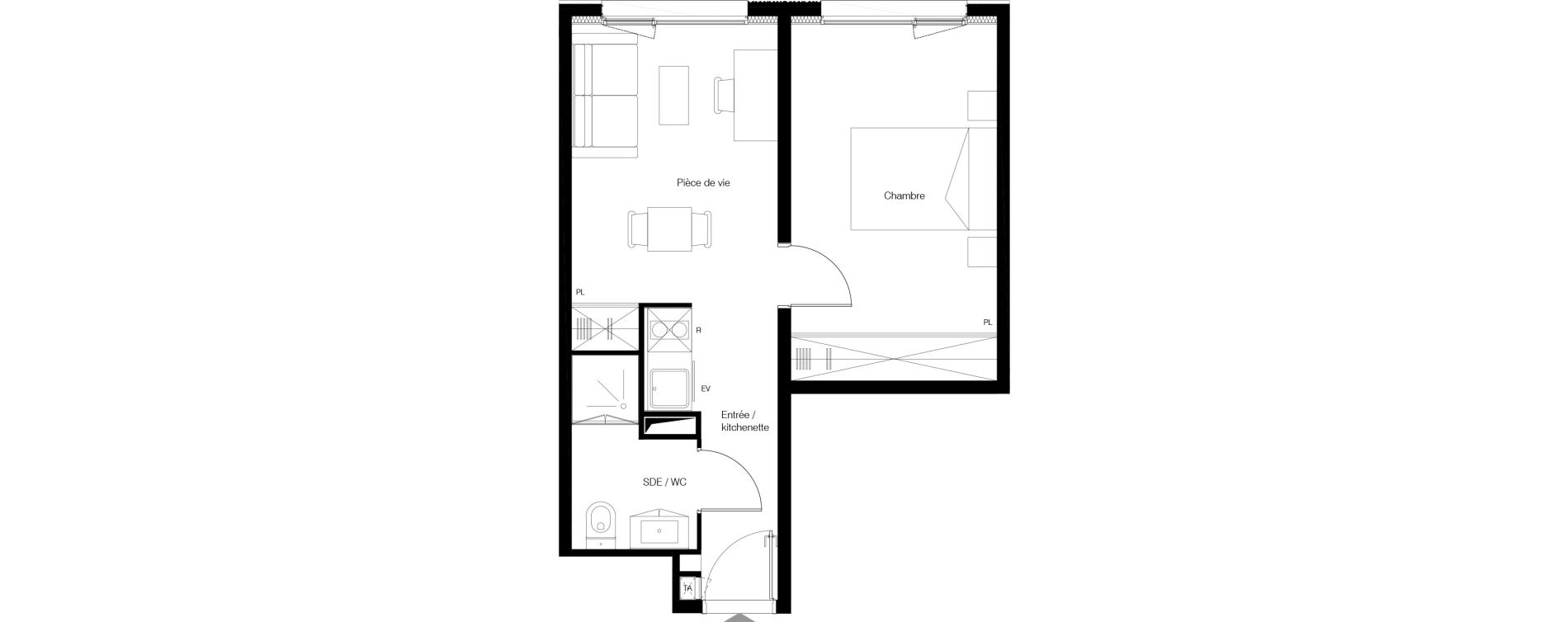 Appartement T2 meubl&eacute; de 34,11 m2 &agrave; M&eacute;rignac Zone industrielle du phare