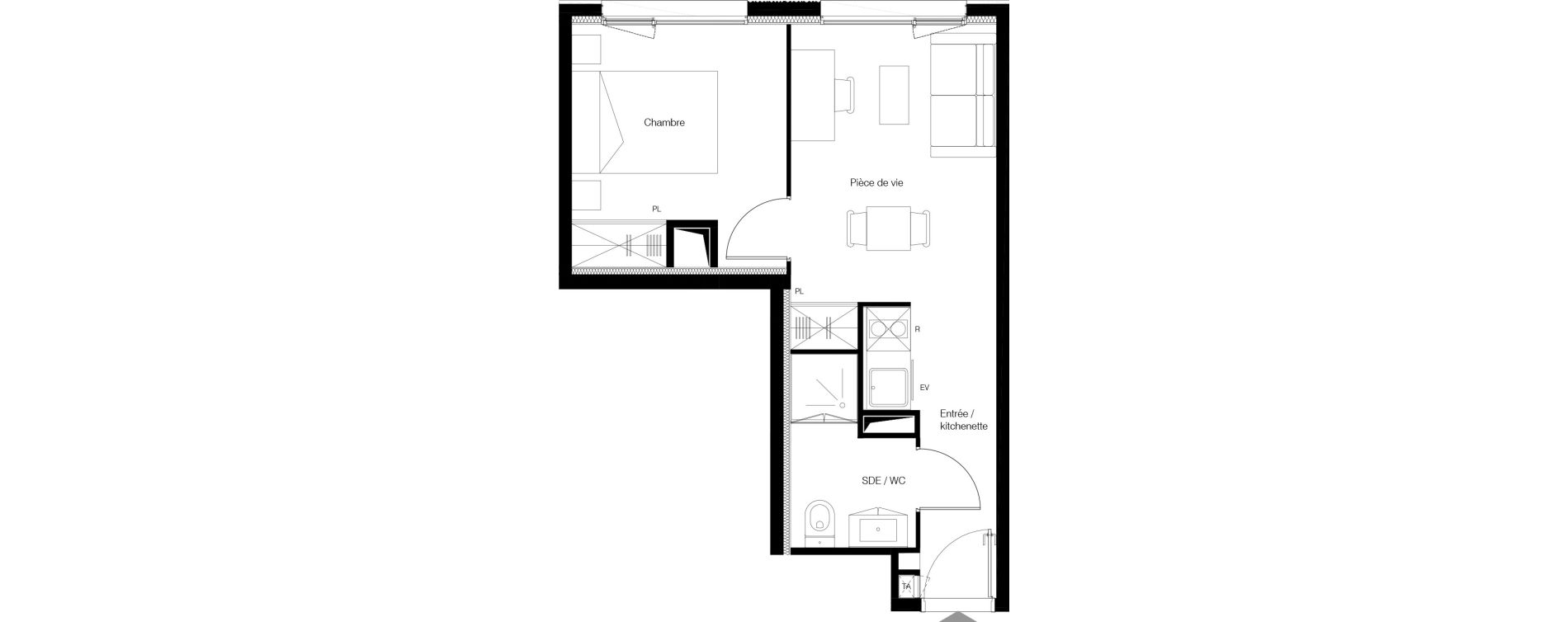 Appartement T2 meubl&eacute; de 29,75 m2 &agrave; M&eacute;rignac Zone industrielle du phare
