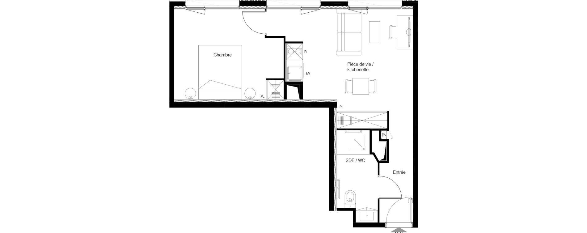 Appartement T2 meubl&eacute; de 40,09 m2 &agrave; M&eacute;rignac Zone industrielle du phare