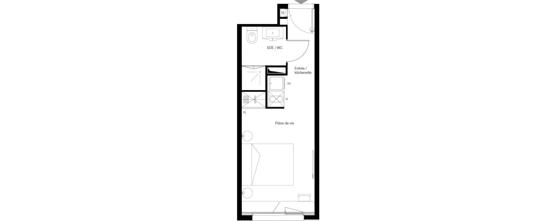 Appartement T1 meubl&eacute; de 20,40 m2 &agrave; M&eacute;rignac Zone industrielle du phare
