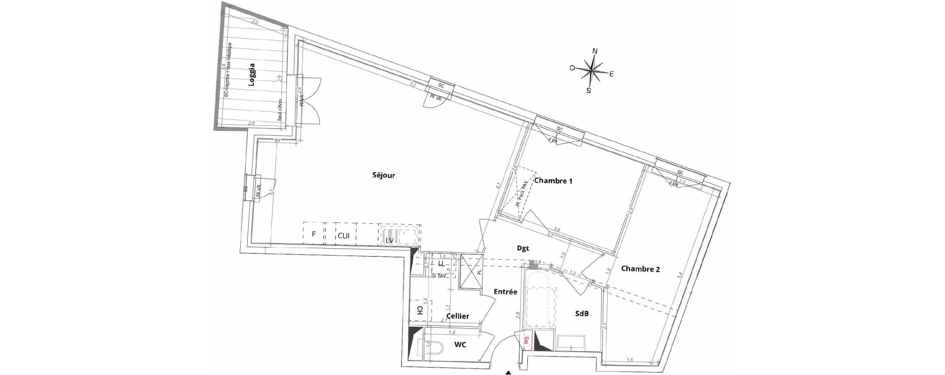 Appartement T3 de 75,00 m2 &agrave; M&eacute;rignac Arlac