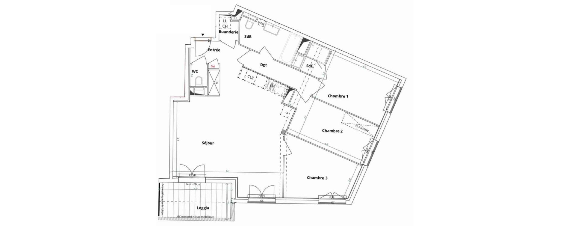 Appartement T4 de 88,60 m2 &agrave; M&eacute;rignac Arlac