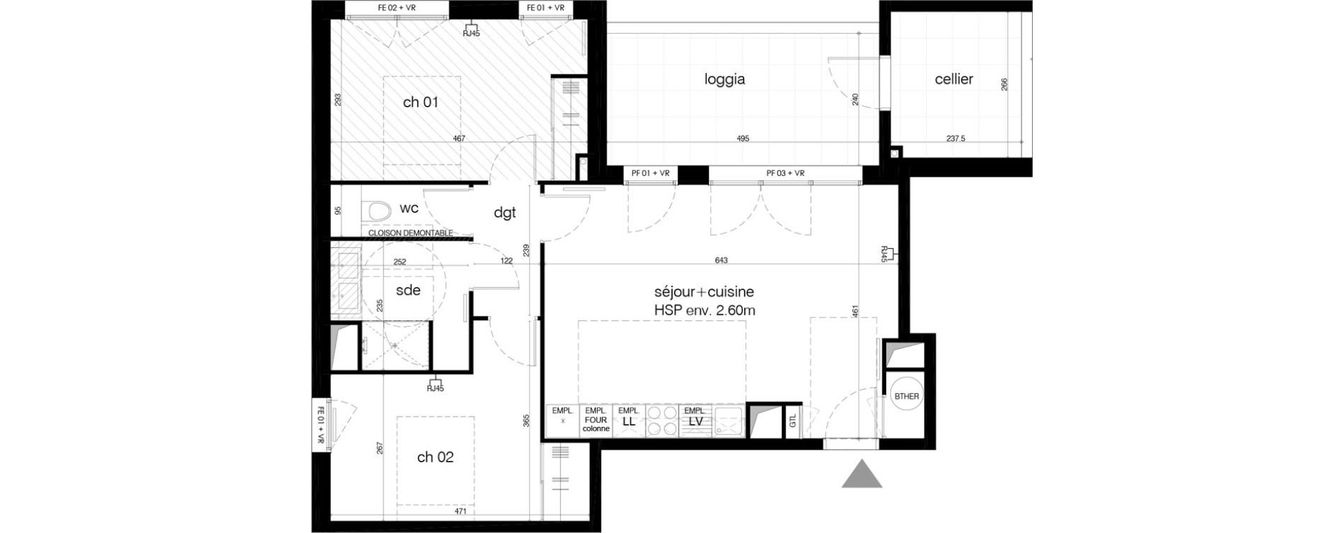Appartement T3 de 65,70 m2 &agrave; M&eacute;rignac Arlac