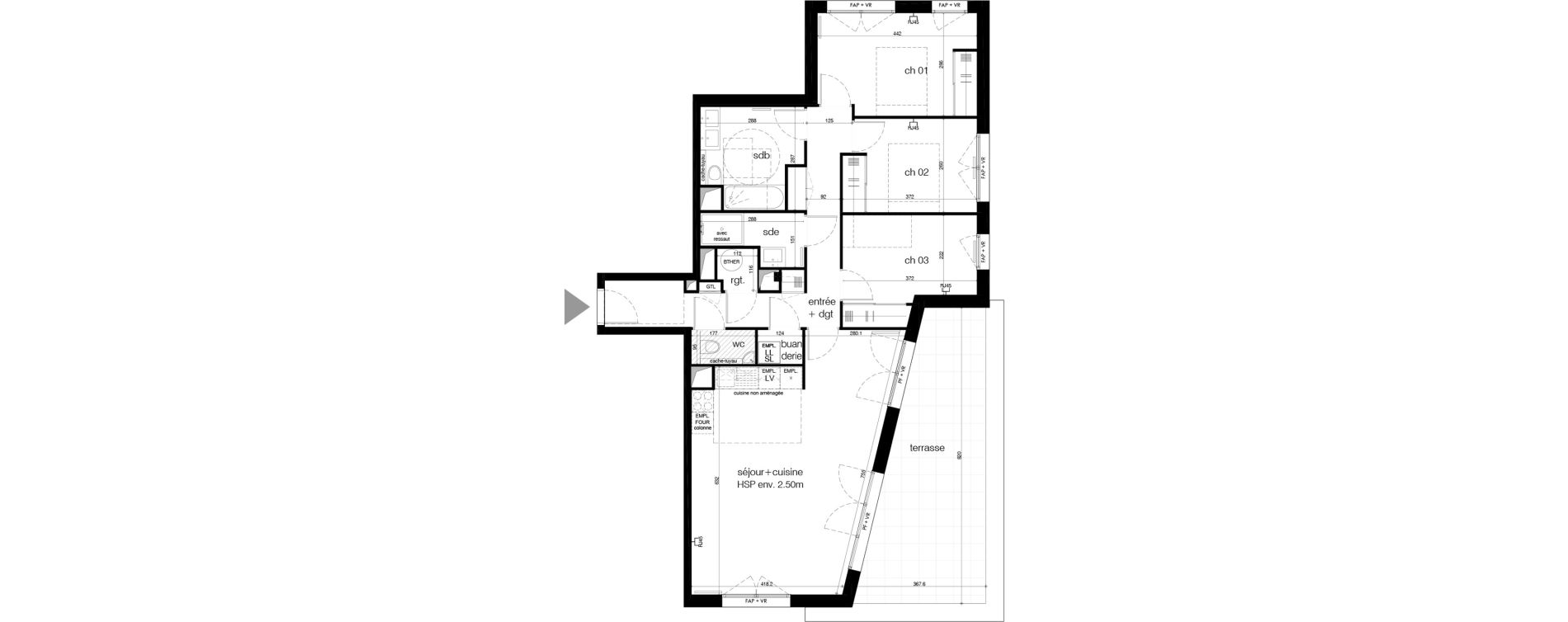 Appartement T4 de 92,60 m2 &agrave; M&eacute;rignac Arlac
