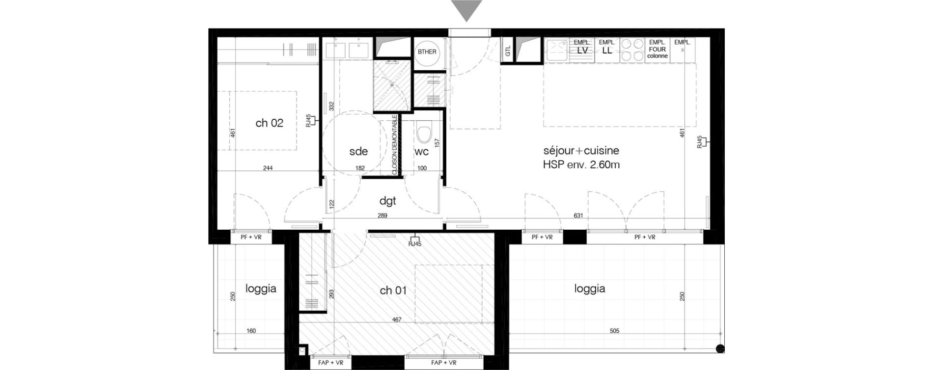 Appartement T3 de 65,40 m2 &agrave; M&eacute;rignac Arlac