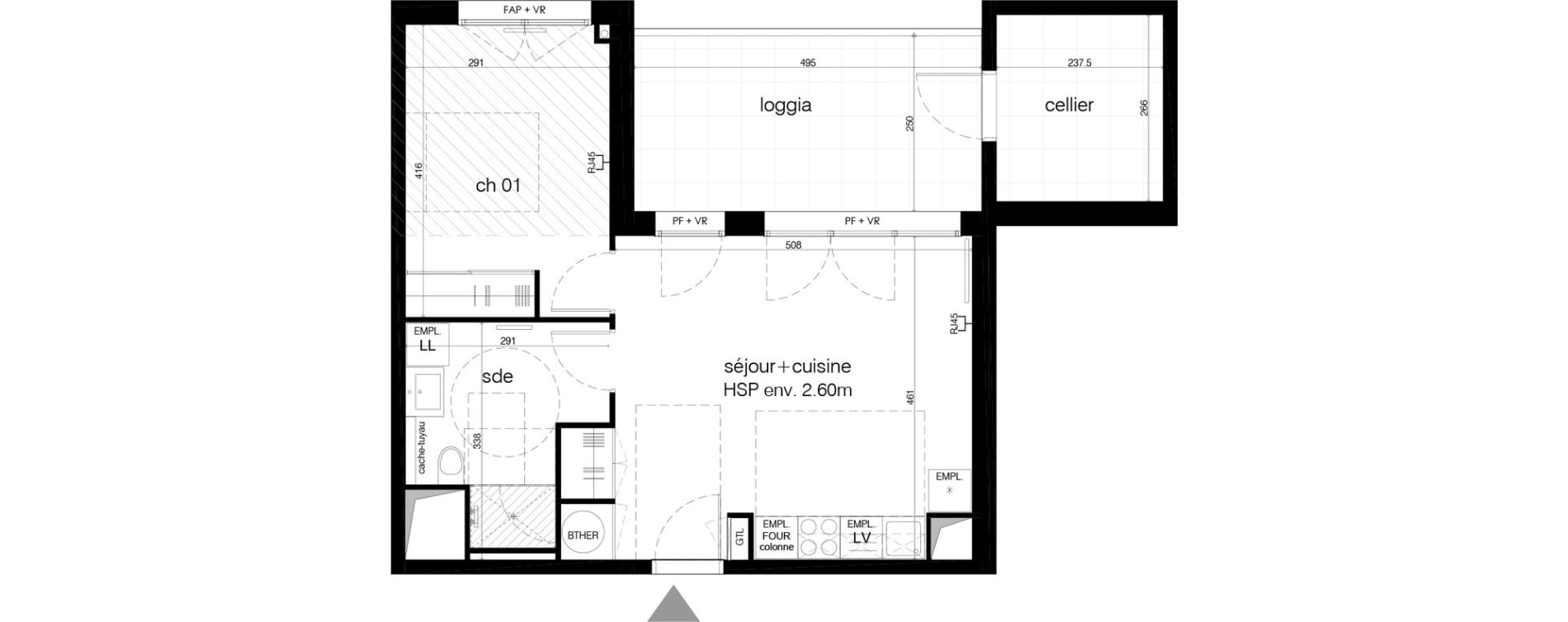 Appartement T2 de 43,30 m2 &agrave; M&eacute;rignac Arlac