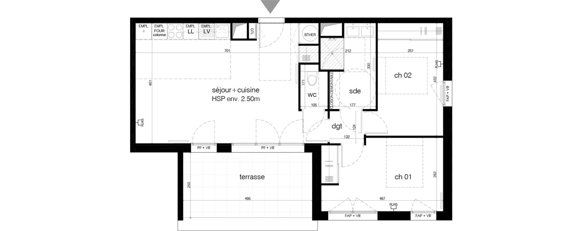 Appartement T3 de 63,60 m2 &agrave; M&eacute;rignac Arlac