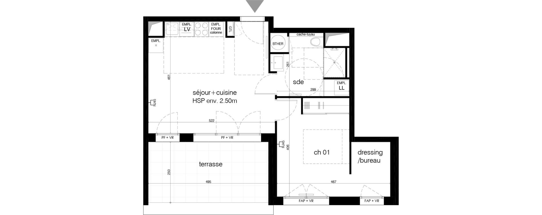 Appartement T2 de 45,90 m2 &agrave; M&eacute;rignac Arlac