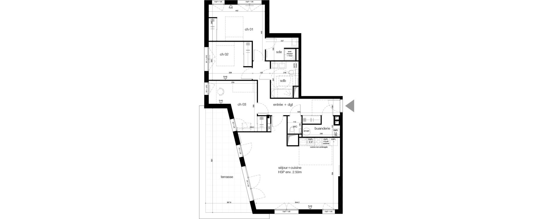 Appartement T4 de 106,70 m2 &agrave; M&eacute;rignac Arlac