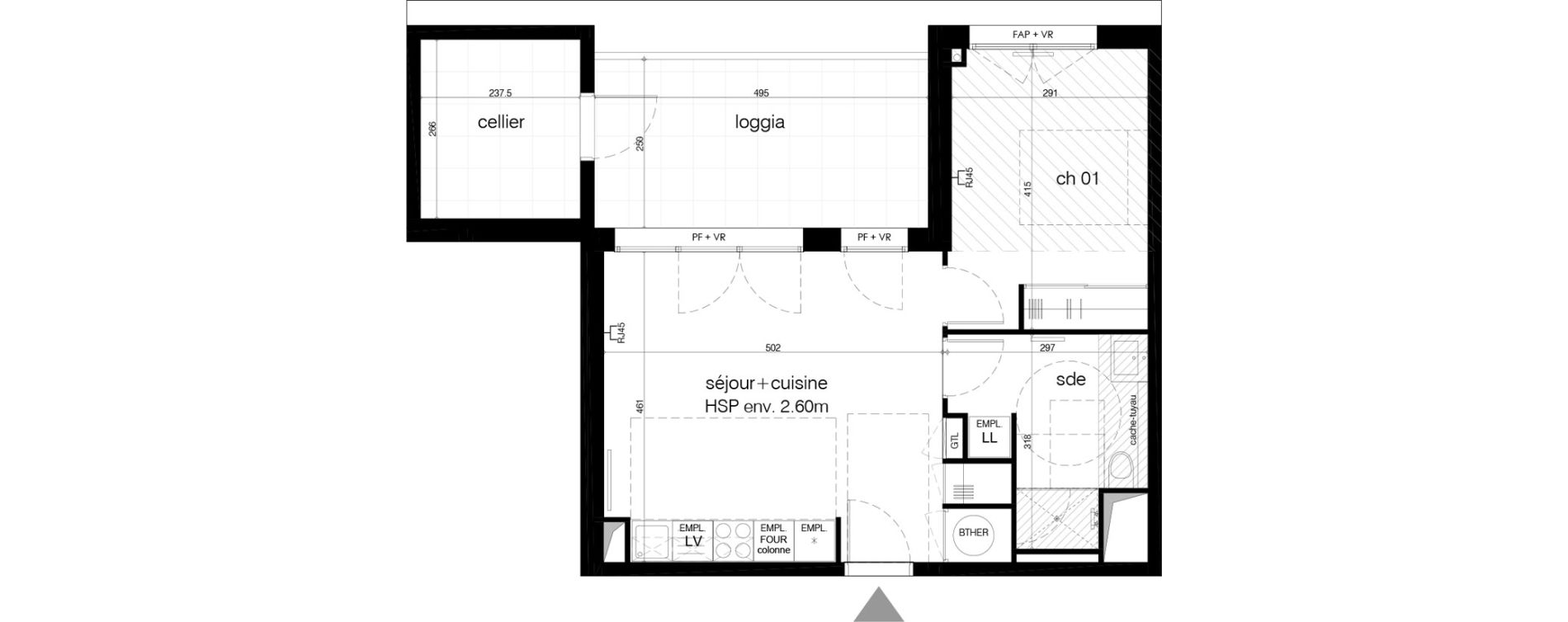 Appartement T2 de 43,60 m2 &agrave; M&eacute;rignac Arlac