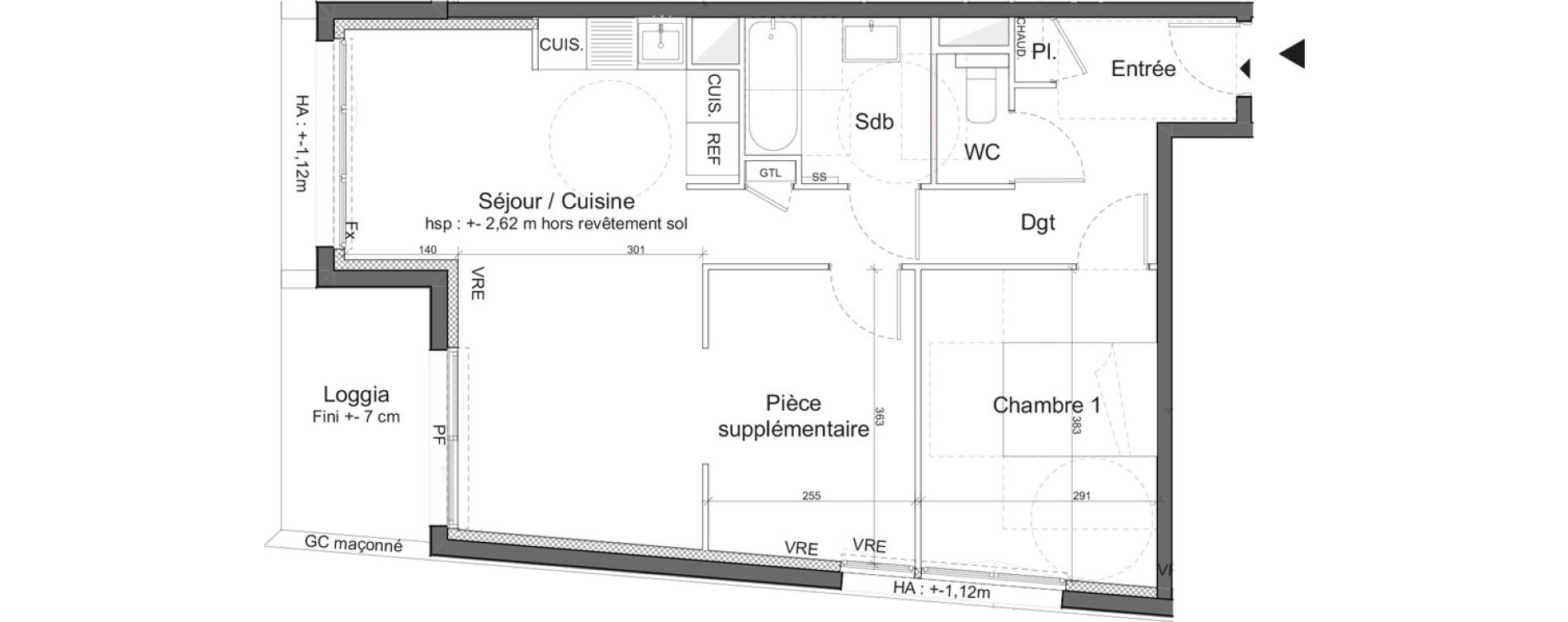 Appartement T2 de 60,00 m2 &agrave; M&eacute;rignac Marne - quatre chemins