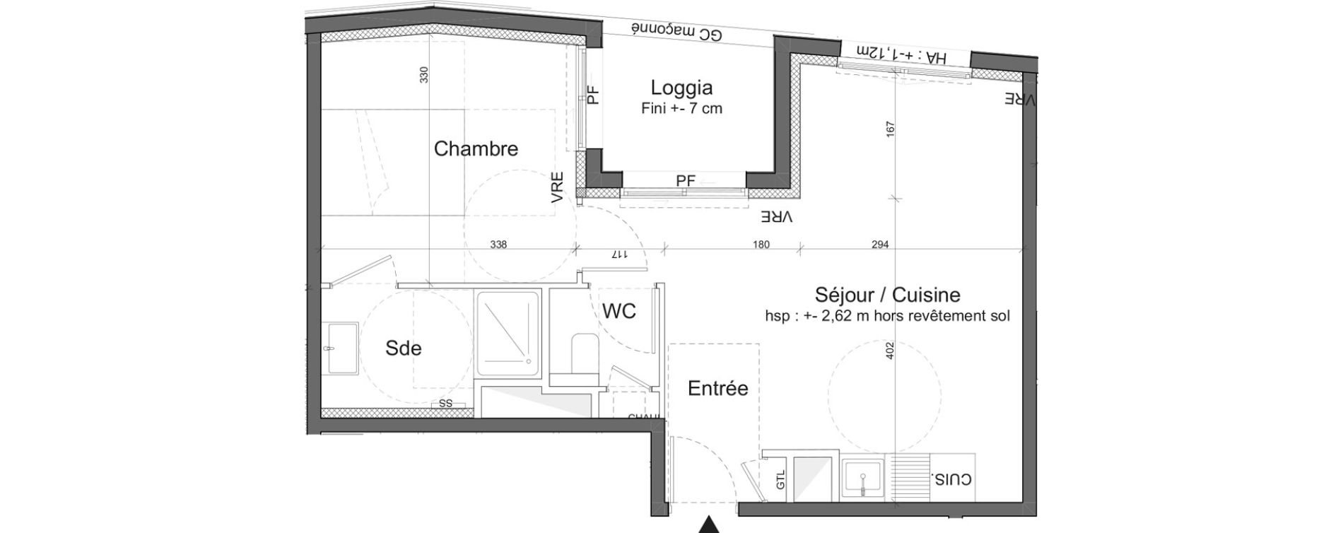 Appartement T2 de 41,00 m2 &agrave; M&eacute;rignac Marne - quatre chemins