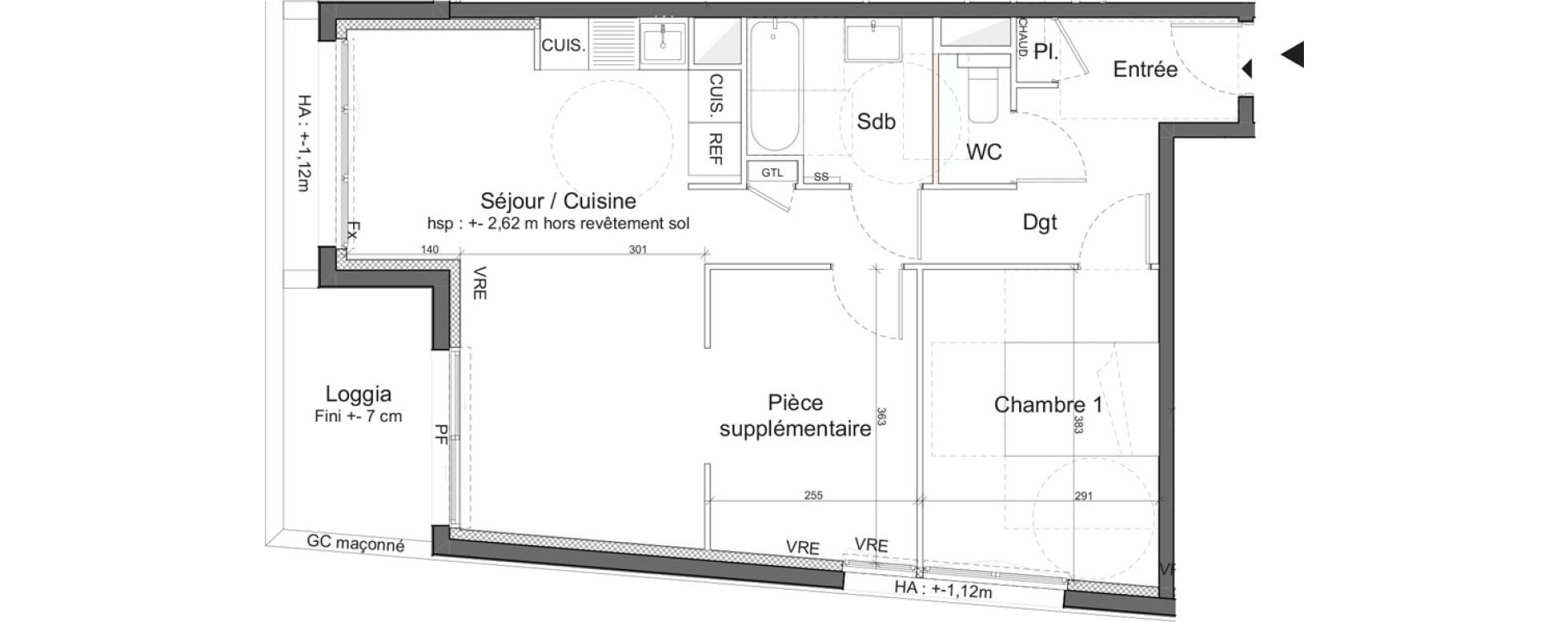 Appartement T2 de 60,00 m2 &agrave; M&eacute;rignac Marne - quatre chemins