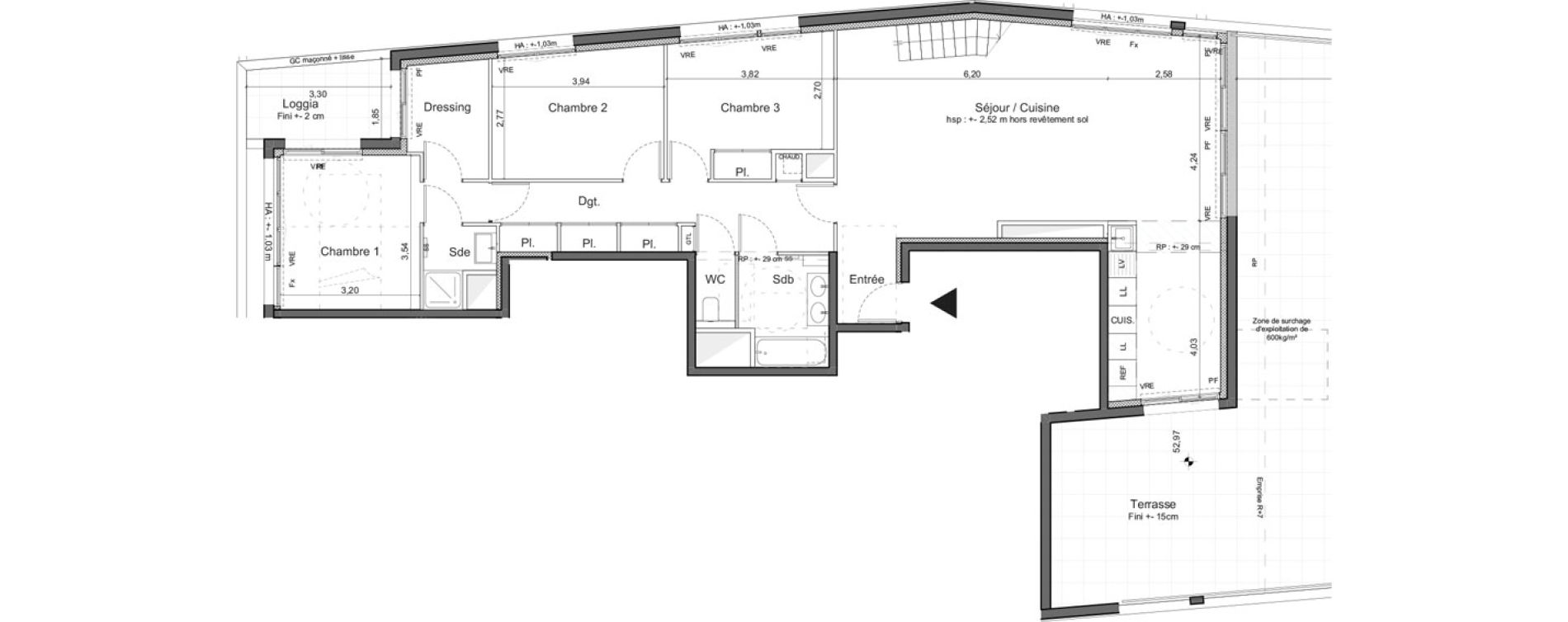 Duplex T5 de 150,20 m2 &agrave; M&eacute;rignac Marne - quatre chemins