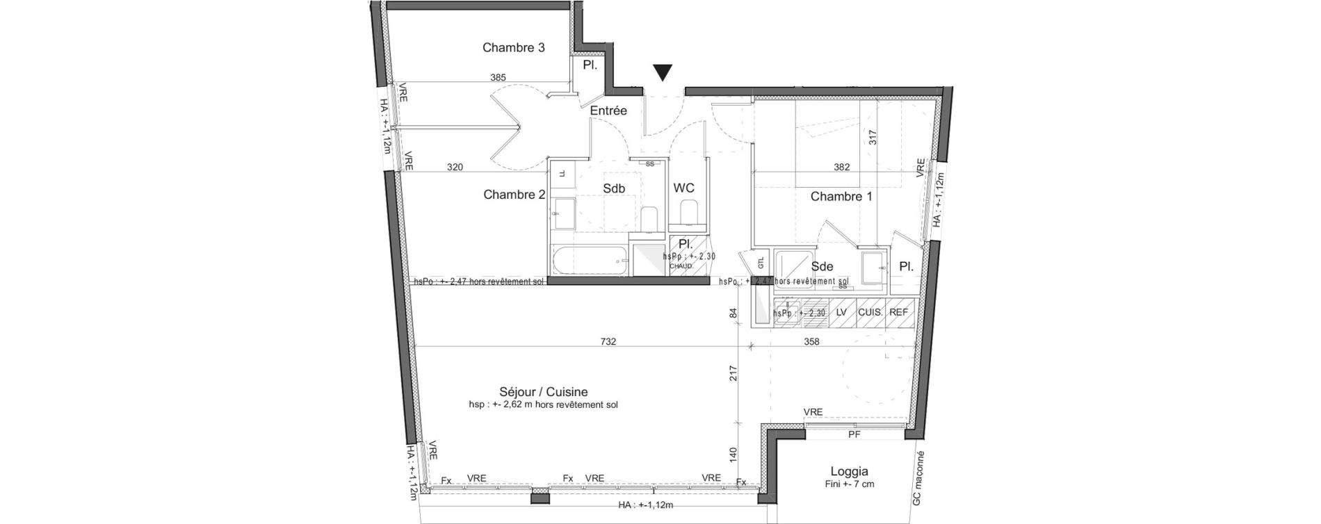 Appartement T4 de 93,00 m2 &agrave; M&eacute;rignac Marne - quatre chemins