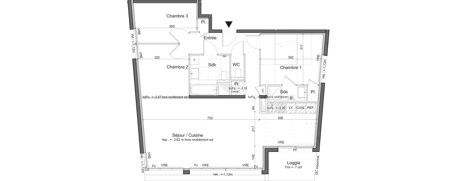 Appartement T4 de 93,00 m2 &agrave; M&eacute;rignac Marne - quatre chemins