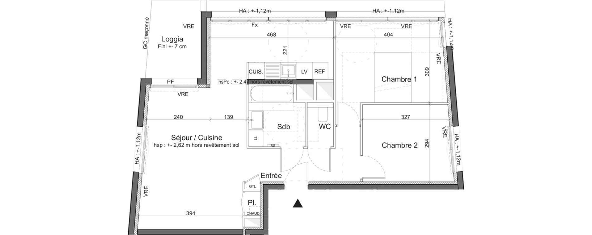 Appartement T3 de 69,00 m2 &agrave; M&eacute;rignac Marne - quatre chemins