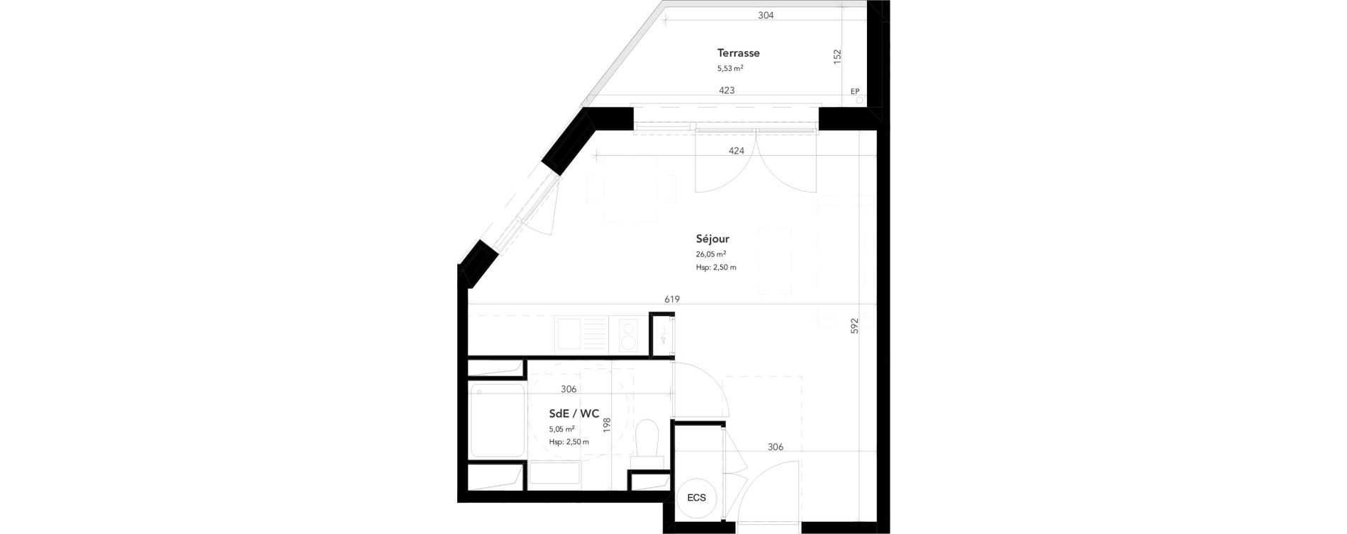 Appartement T1 de 31,10 m2 &agrave; M&eacute;rignac Bourran