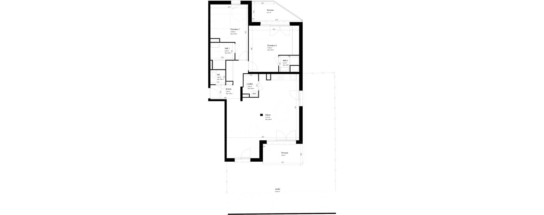 Appartement T3 de 93,26 m2 &agrave; M&eacute;rignac Bourran