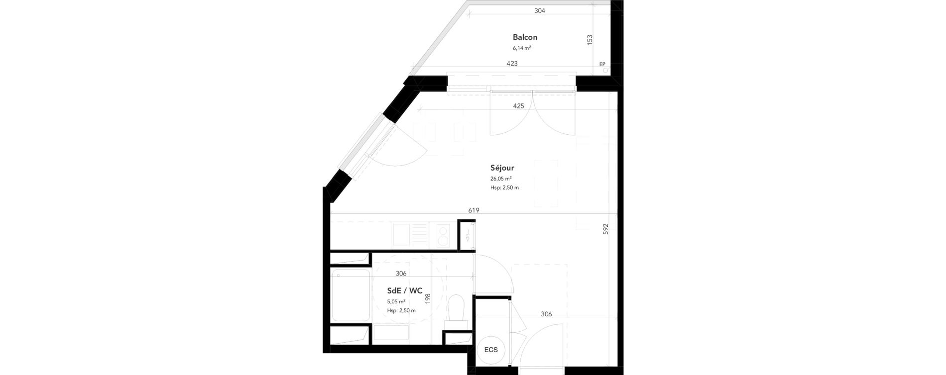 Appartement T1 de 31,10 m2 &agrave; M&eacute;rignac Bourran
