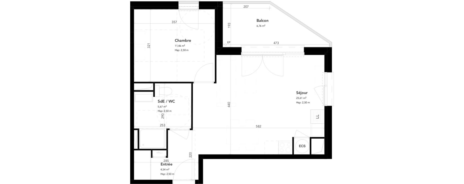 Appartement T2 de 45,28 m2 &agrave; M&eacute;rignac Bourran