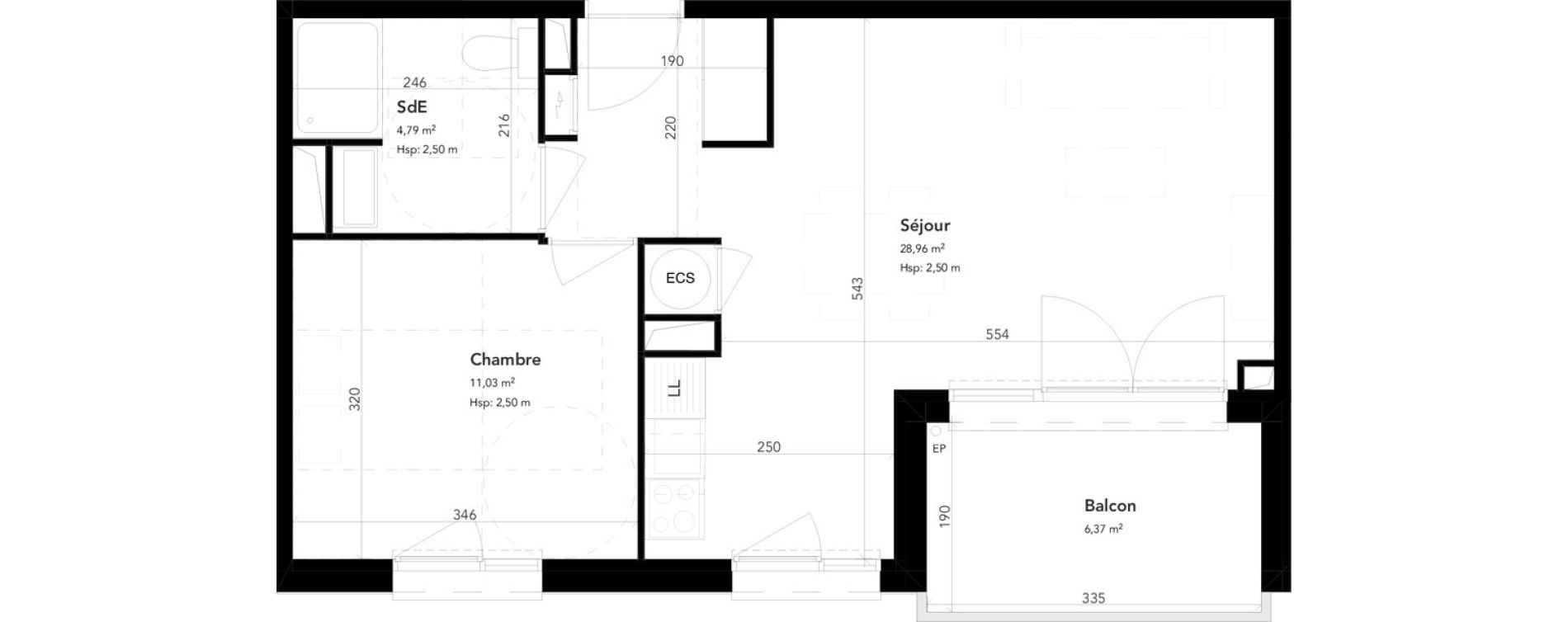 Appartement T2 de 44,78 m2 &agrave; M&eacute;rignac Bourran