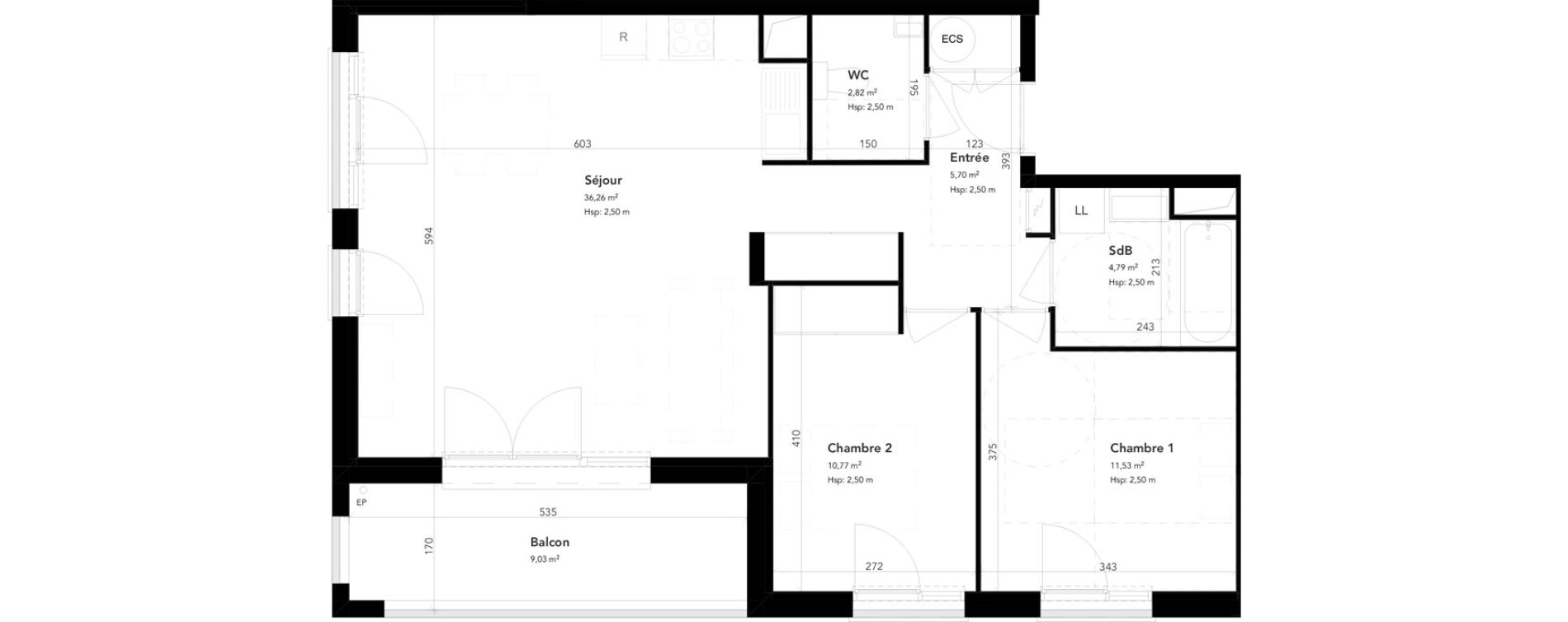 Appartement T3 de 71,87 m2 &agrave; M&eacute;rignac Bourran