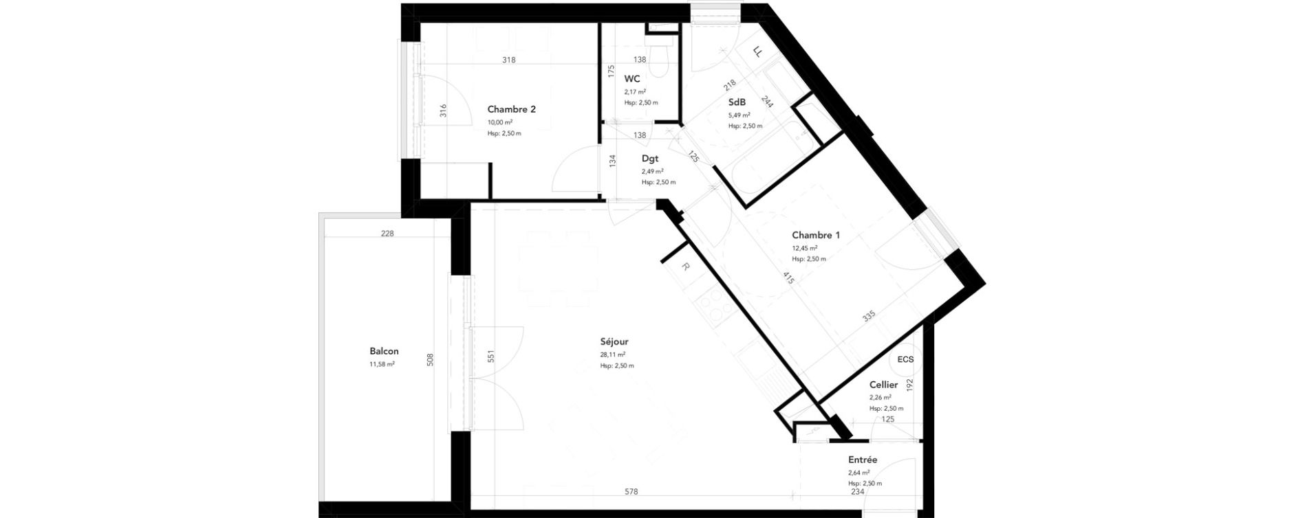 Appartement T3 de 65,61 m2 &agrave; M&eacute;rignac Bourran