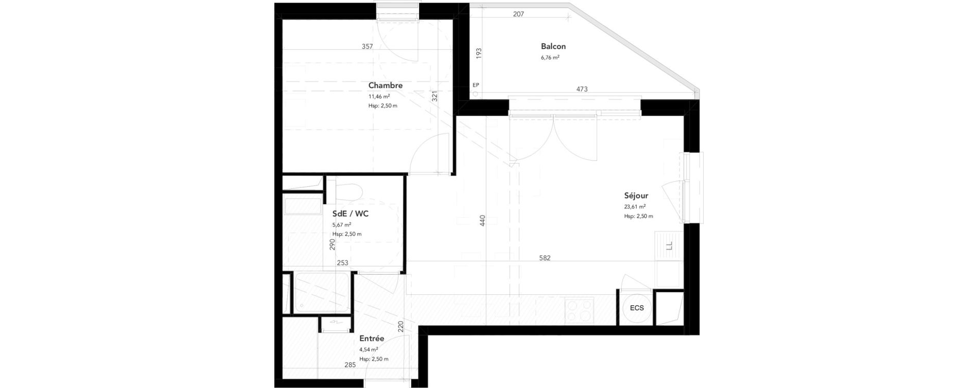 Appartement T2 de 45,28 m2 &agrave; M&eacute;rignac Bourran
