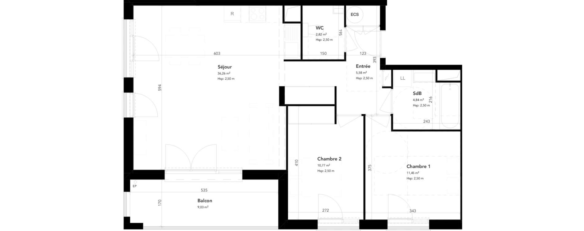 Appartement T3 de 71,72 m2 &agrave; M&eacute;rignac Bourran