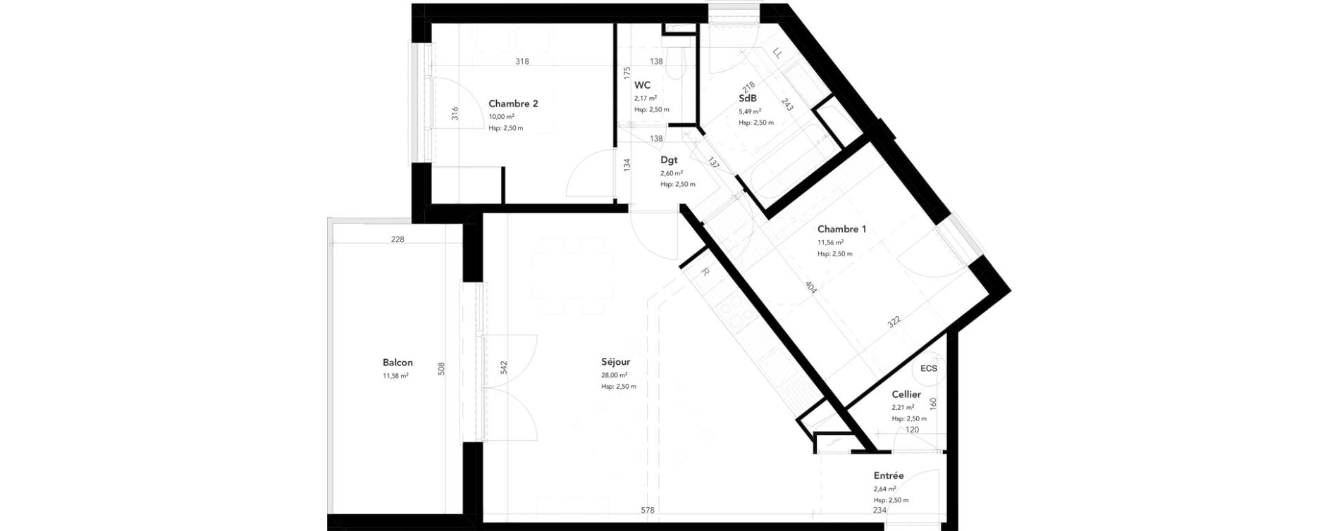 Appartement T3 de 64,67 m2 &agrave; M&eacute;rignac Bourran