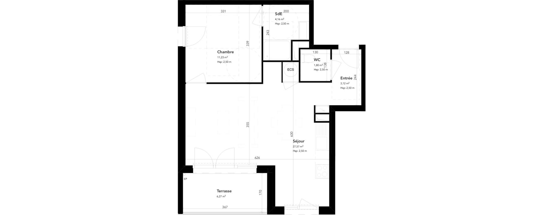 Appartement T2 de 47,88 m2 &agrave; M&eacute;rignac Bourran