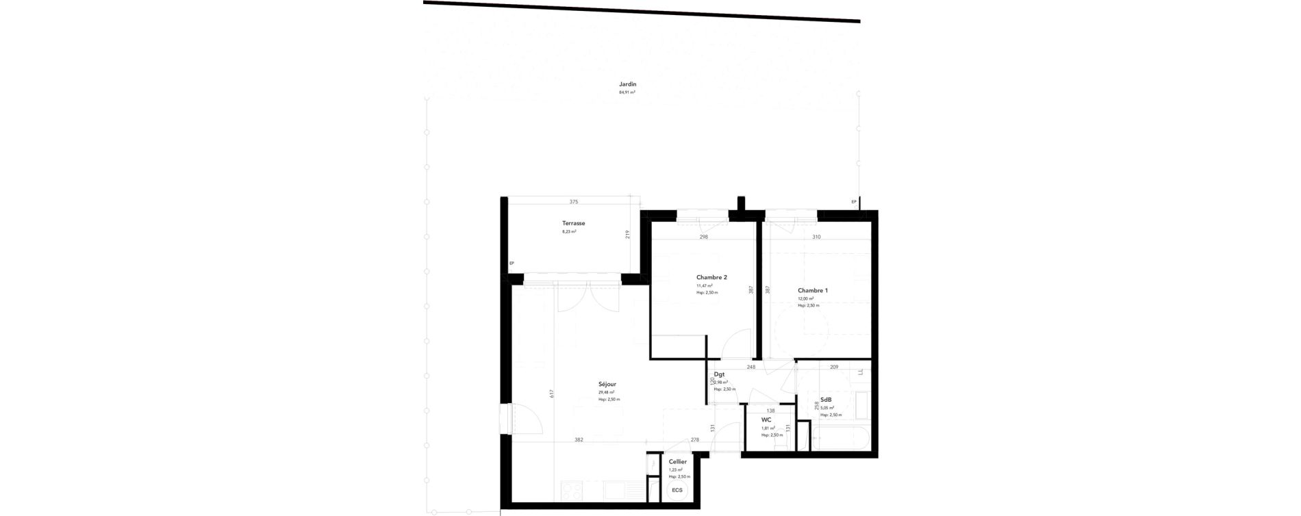 Appartement T3 de 64,02 m2 &agrave; M&eacute;rignac Bourran