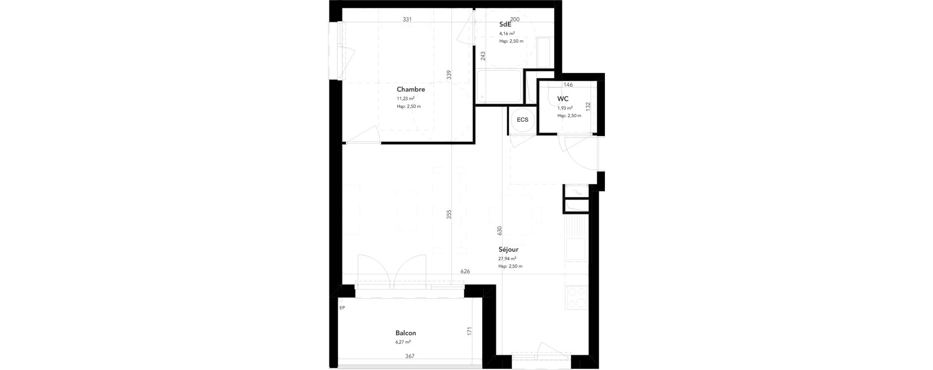 Appartement T2 de 45,26 m2 &agrave; M&eacute;rignac Bourran