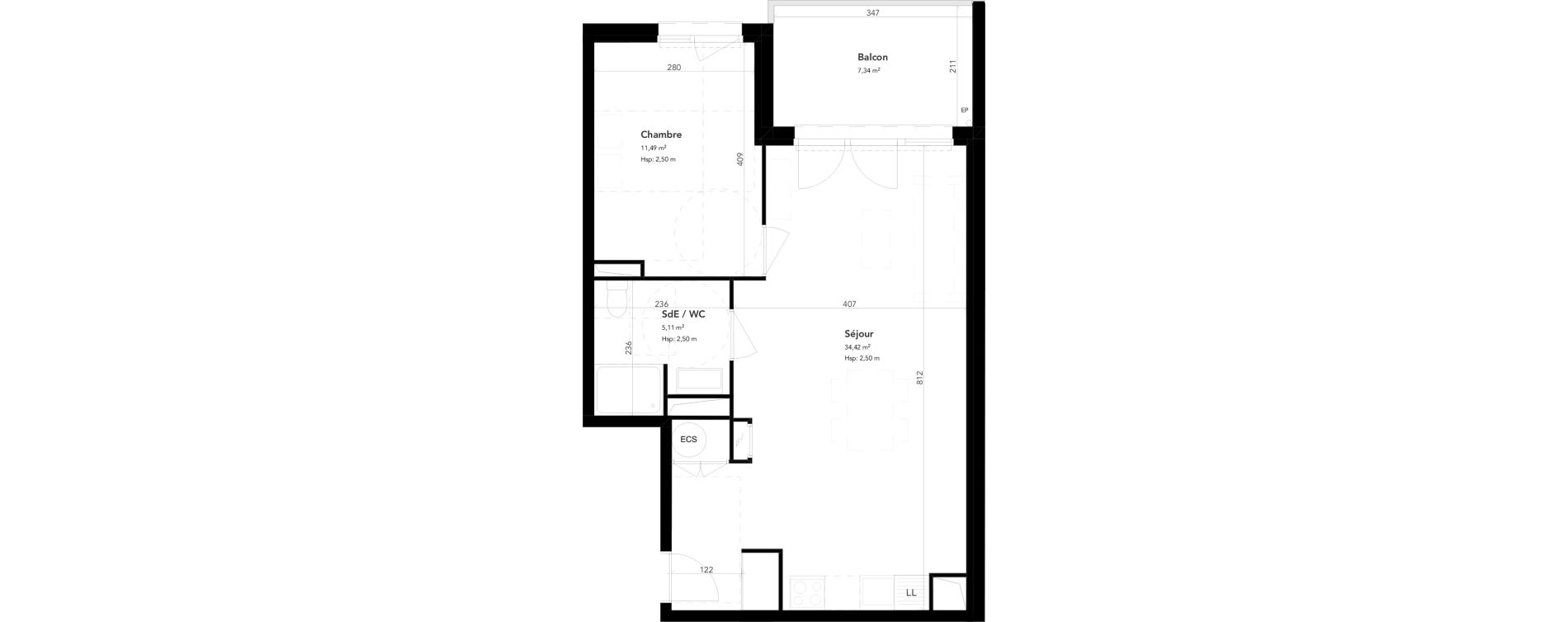 Appartement T2 de 51,02 m2 &agrave; M&eacute;rignac Bourran