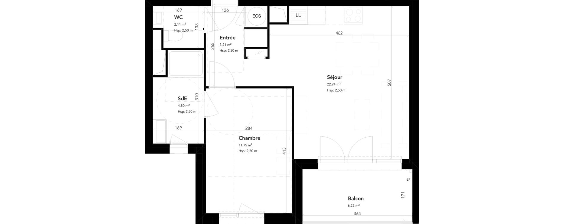 Appartement T2 de 44,81 m2 &agrave; M&eacute;rignac Bourran