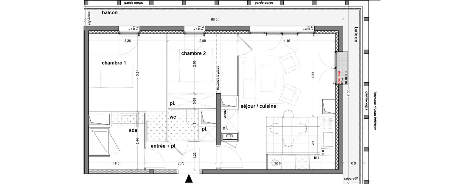 Appartement T3 de 57,76 m2 &agrave; M&eacute;rignac M&eacute;rignac soleil