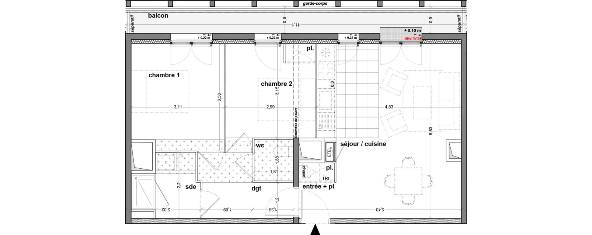 Appartement T3 de 60,39 m2 &agrave; M&eacute;rignac M&eacute;rignac soleil