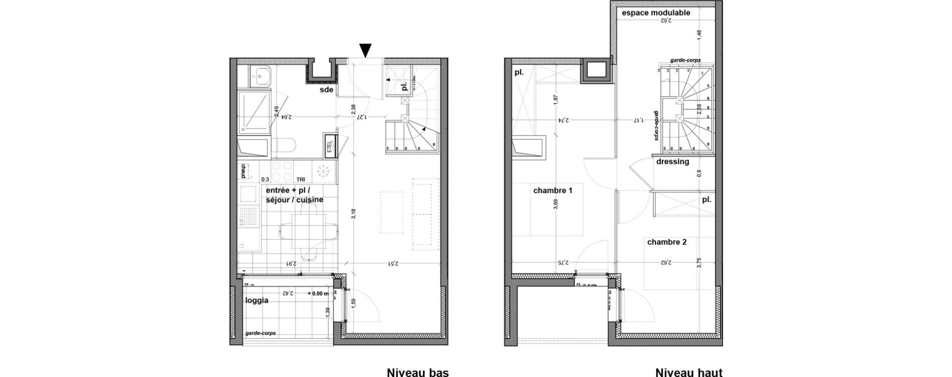 Duplex T3 de 62,66 m2 &agrave; M&eacute;rignac M&eacute;rignac soleil