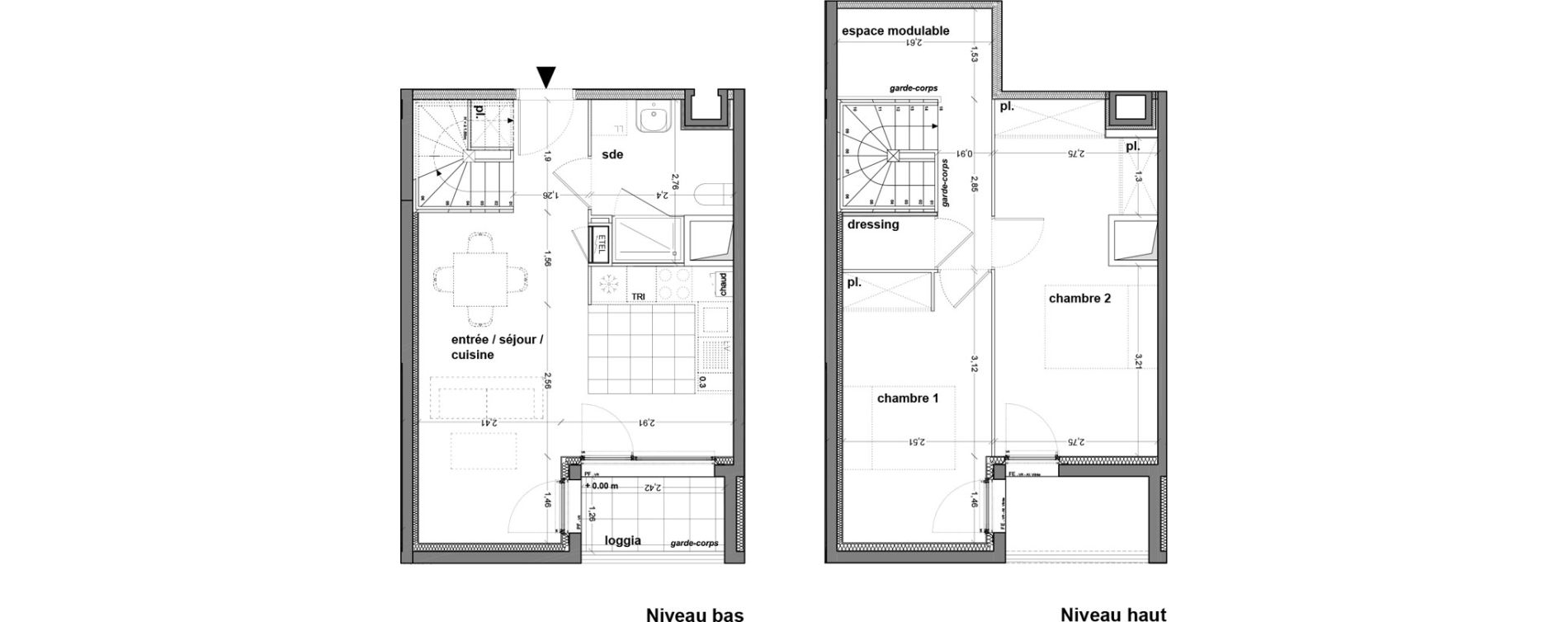 Duplex T3 de 65,74 m2 &agrave; M&eacute;rignac M&eacute;rignac soleil