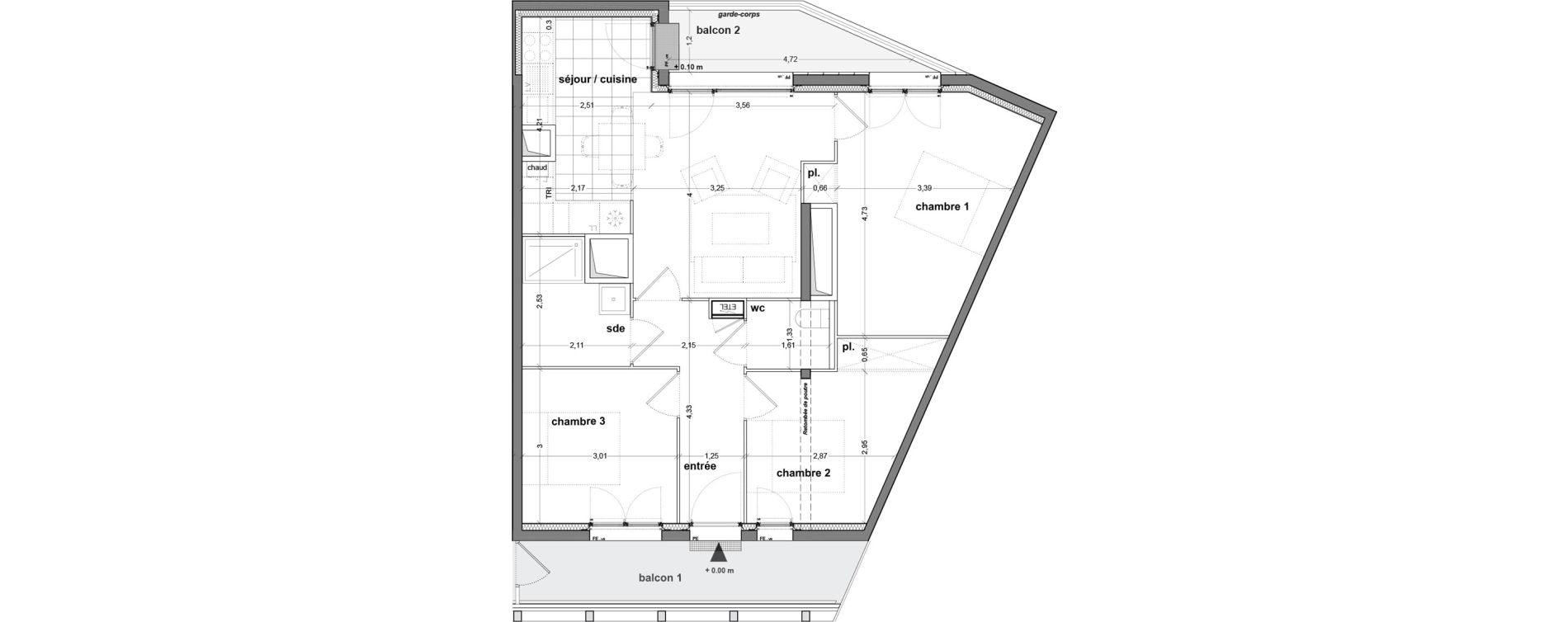 Appartement T4 de 70,37 m2 &agrave; M&eacute;rignac M&eacute;rignac soleil